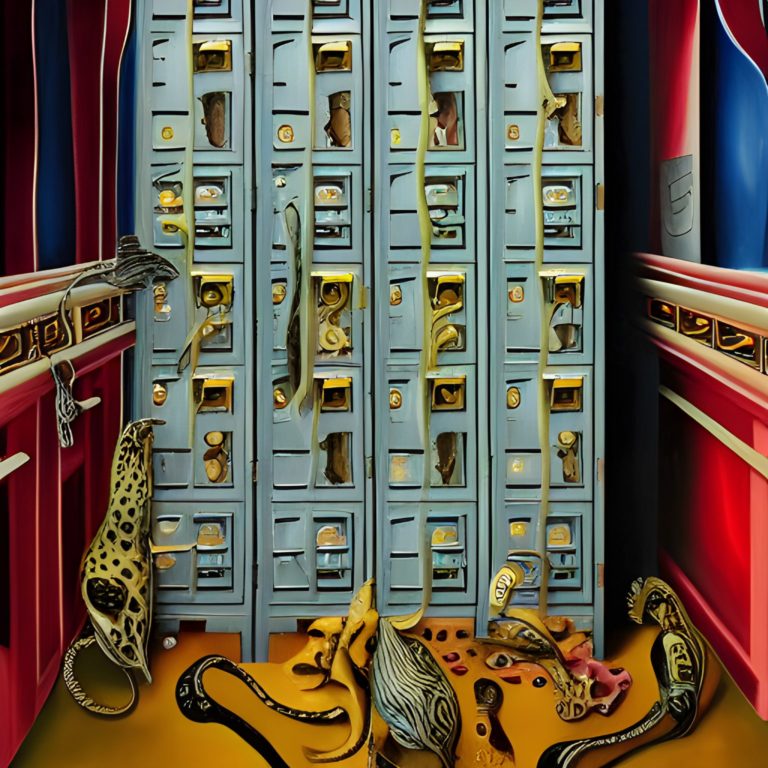 locker acrylic painting, award winning art, trending, by Salvador Dali, in a symbolic and meaningful style, insanely detailed and intricate, hypermaximalist, elegant, ornate, hyper realistic, super detailed